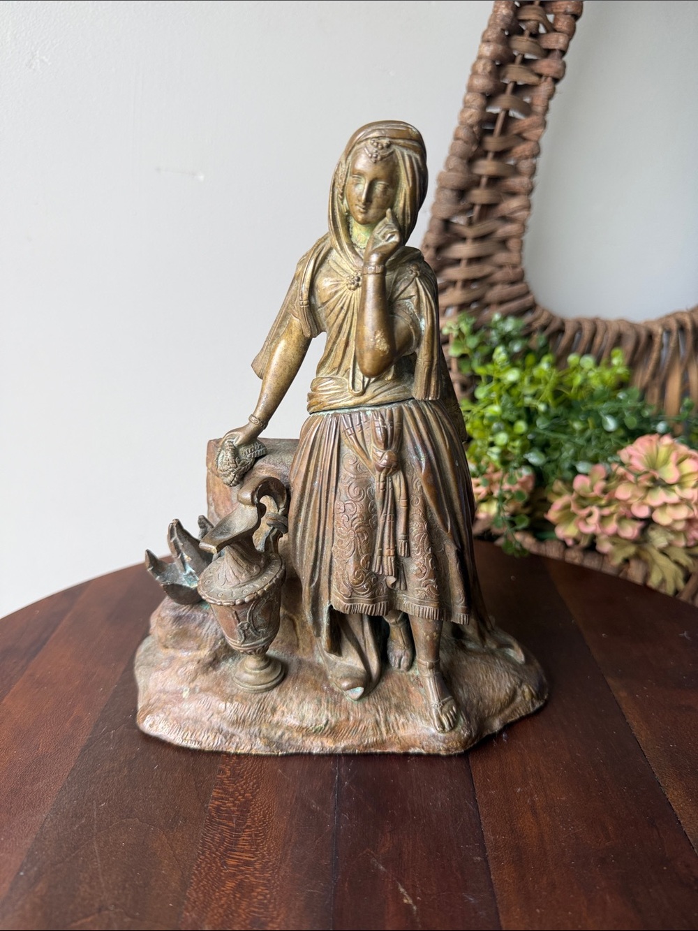 Antique Bronze Rebecca at the Well Statue